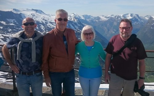 Christine De Luca at the Dalsnibba mountains, above the Geiranger Fjord with Øystein Orten, Knut Strand and Odd Goksøyr