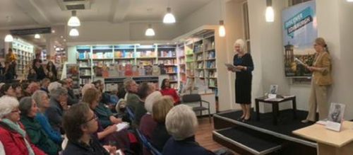 Christine De Luca with Professor Francesca Romana Paci at the launch of 'Paolozzi at Large in Edinburgh' in Blackwells, Edinburgh