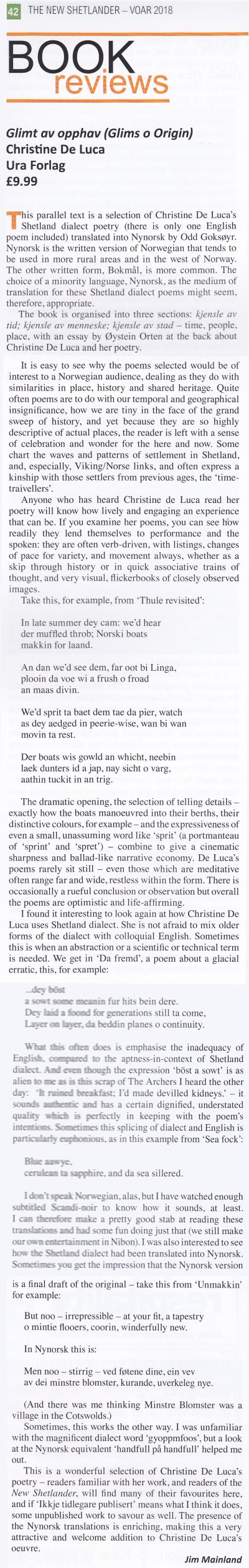 It is fascinating how intense the poems are marked by the sense of place without being excluding, rather the opposite. This turning towards the place and the distinctive - the digging in the haystacks, in the geological layers, in the work, the language and the history - makes the place and the poetic pictures expanding. The poem becomes in itself a place able to refine and convey knowledge.