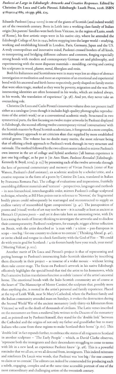 The juxtaposition of poems and (visual) works of art...take an interesting twist, with De Luca using the tools of literary thinking to investigate the artworks and to disclose their contemporaneity.