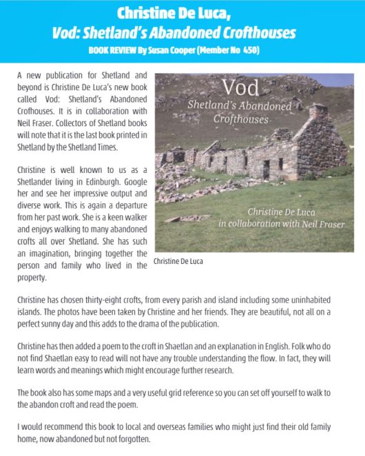 The last book printed in Shetland by the Shetland Times...Christine has chosen thirty-eight crofts, from every parish and island including some uninhabited islands...They are beautiful, not all on a perfect sunny day and this adds to the drama of the publication.