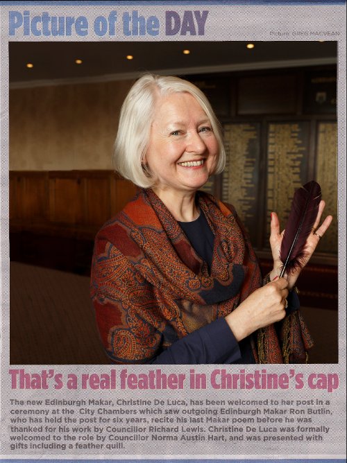 Christine De Luca's appointment as Makar in the Edinburgh Evening News, 28th June 2014