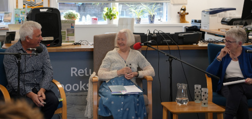 Christine launching 'Whit ails, whit heals: Ce qui afflige, ce qui appaise' with Jean-Yves Le Disez (left) and Laureen Johnson (right)